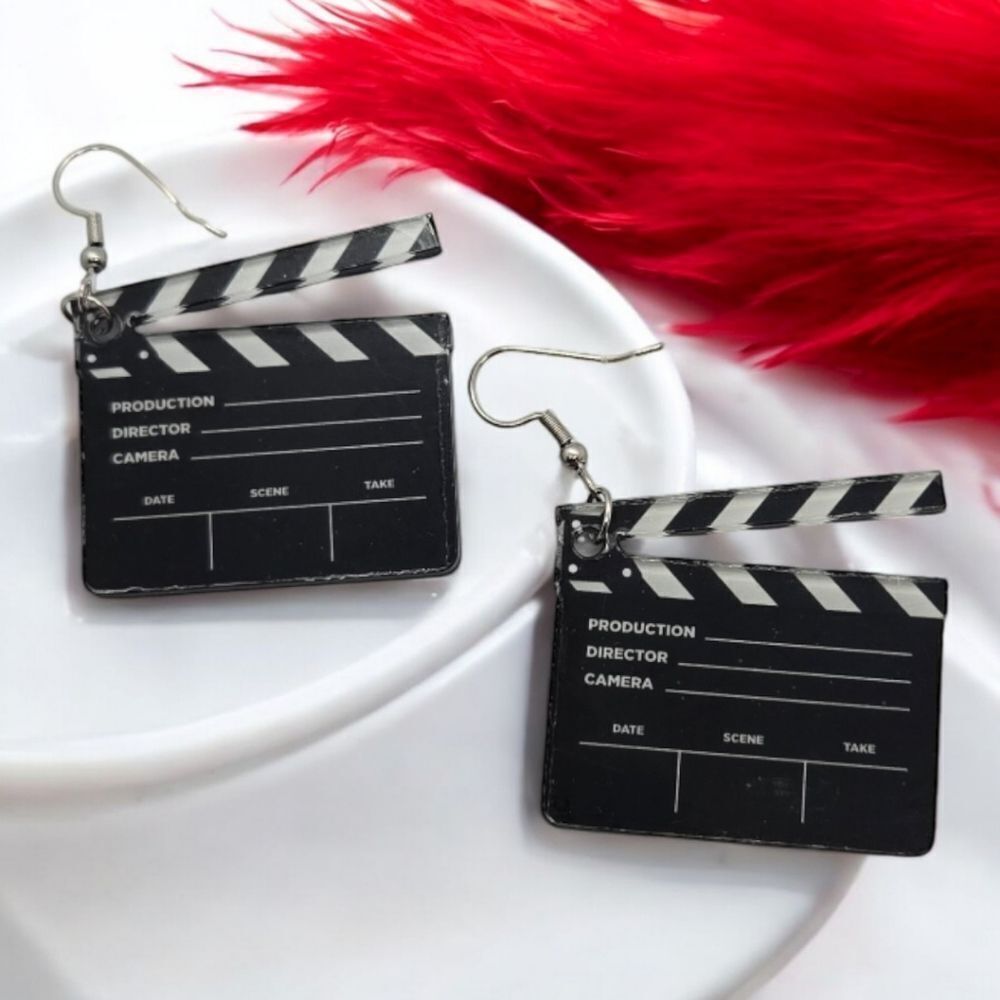 Clapperboard Earrings Film TV Actor Actress Director Slate Black & White Jewelry